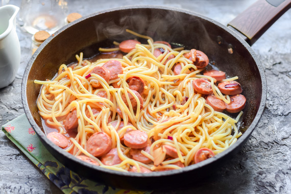 спагетти с сосисками фото 9